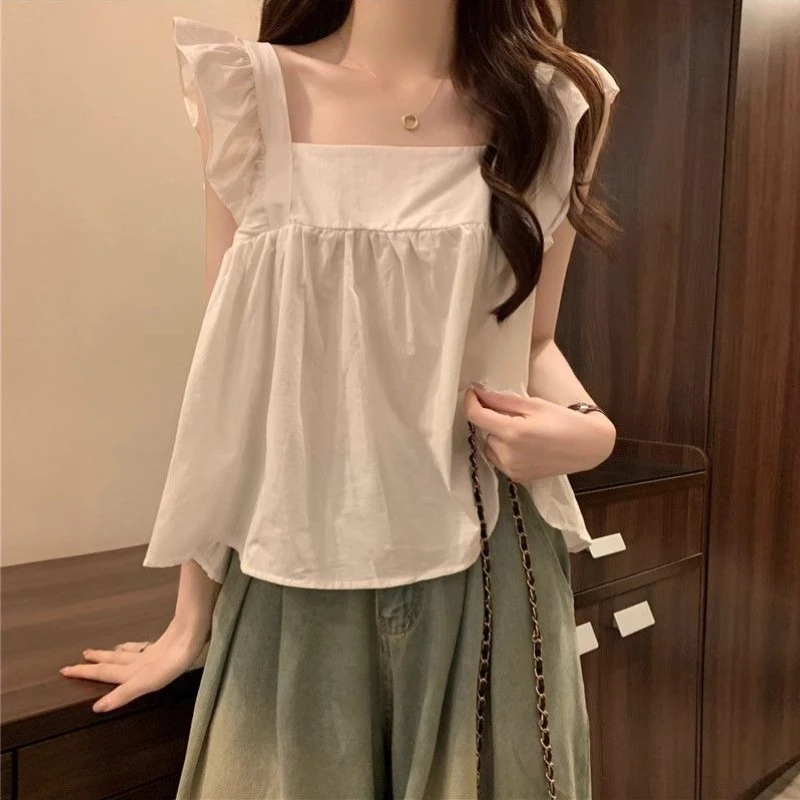 

Women's Bow Tie Cami Top Summer Sleeveless Ruffle Hem Tank Crop Top Vibrant Beachwear Loose Fit Casual Blouse