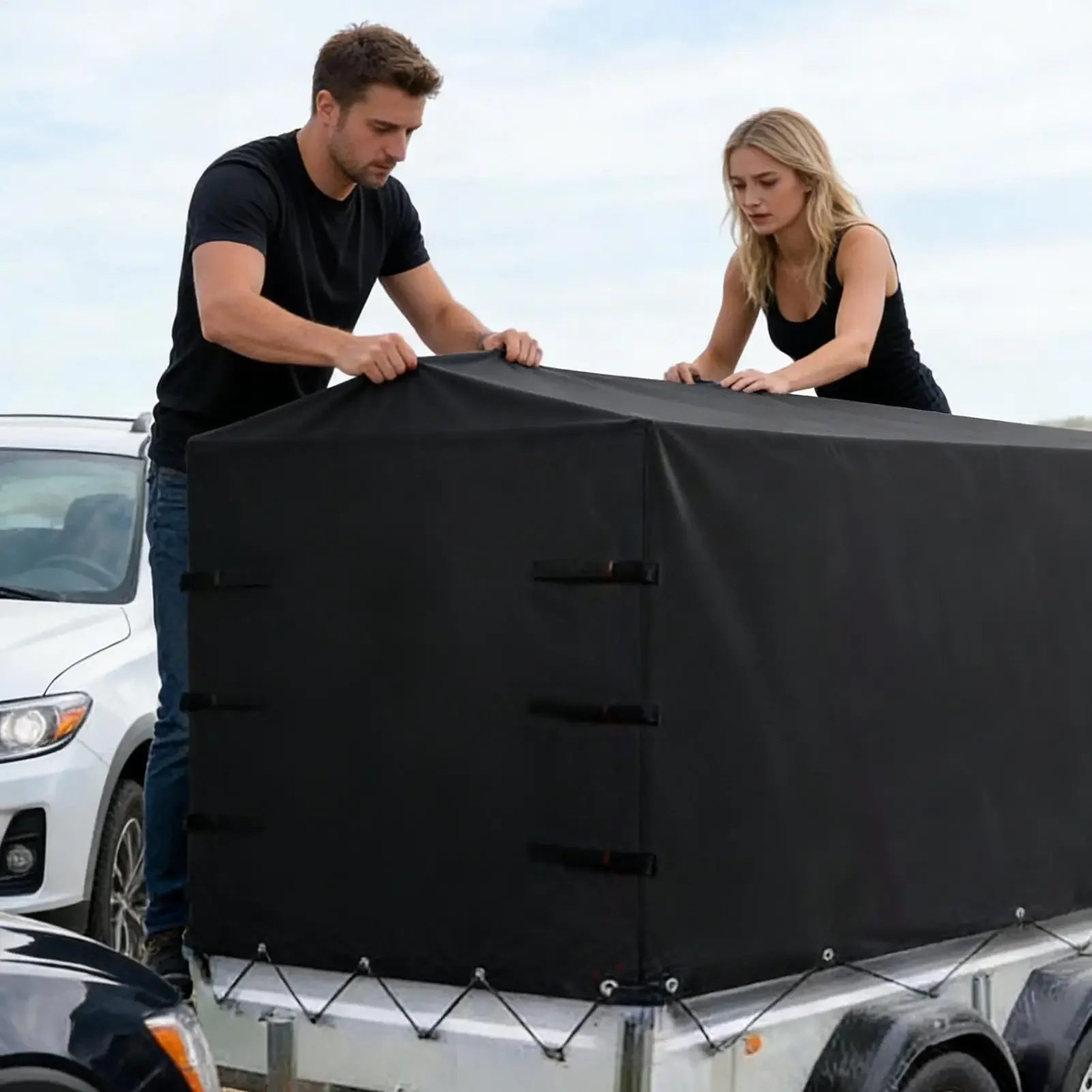 RV Covers For Travel Trailers Waterproof Anti-Slip Protector Thicken Oxford Travel Trailer Tarp For Wind UV Prevention Winter