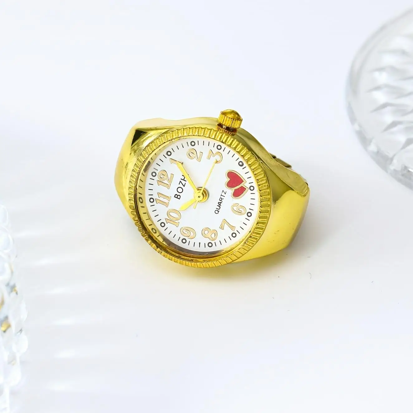 1 قطعة ساعة الموضة الرائعة يمكن أن ترى الوقت هدية إصبع ساعة حلقة حلقة ساعة إصبع ساعة طبعة صغيرة ساعة جيب شخصية