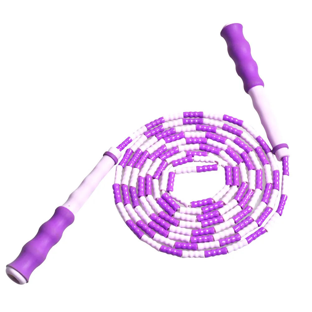 Bamboo Skipping Rope Purple Beaded Segment Lightweight Adjustable for Men Women Kids Fitness Workout Training Cable Jump Rope