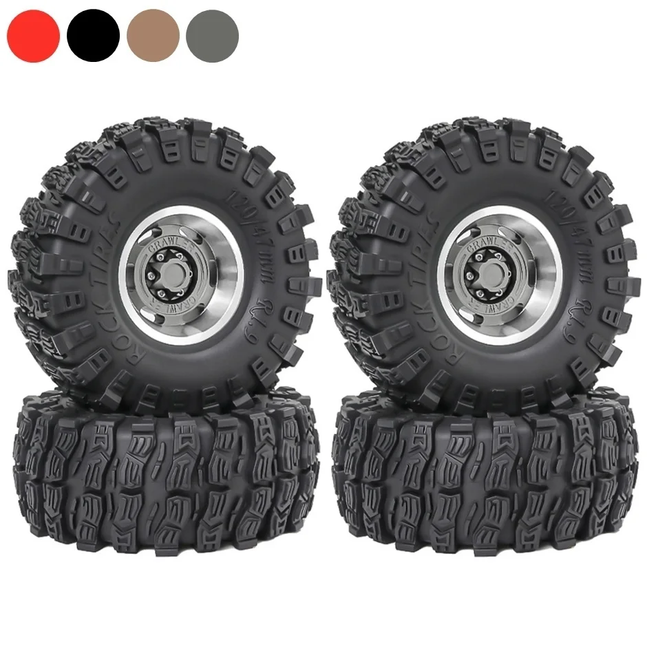 

4pcs 120mm 1.9" Metal Beadlock Wheel Rim Rubber Tire Set for 1/10 RC Crawler Car Traxxas TRX4 RC4WD D90 D110 Axial SCX10 MST