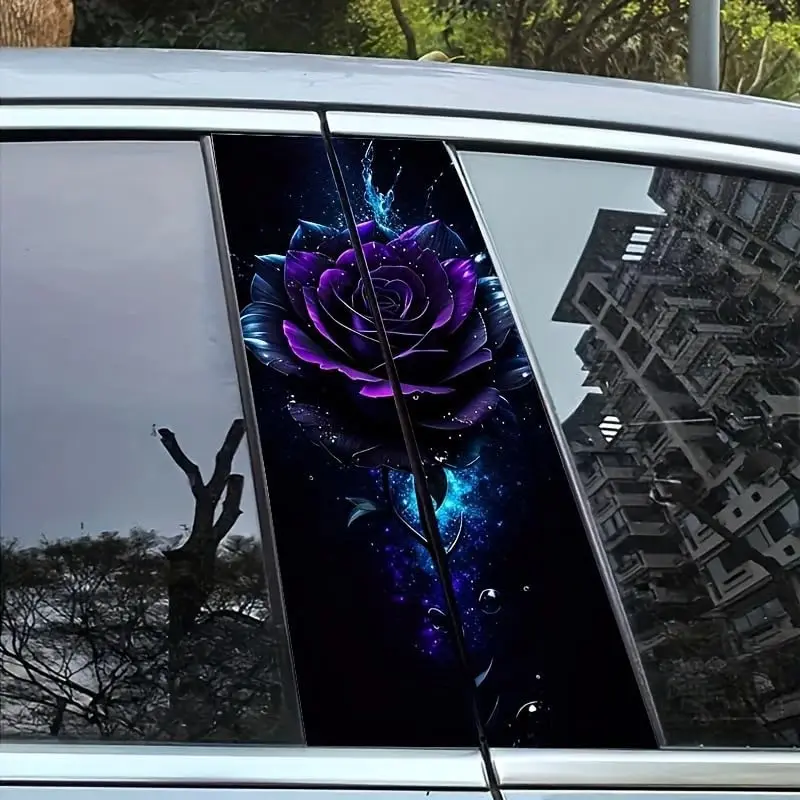 Purple Rose Galaxy Car B-Pillar Decal, Waterproof Scratch-Resistant Protective Film, Universal Fit for All Vehicle Models