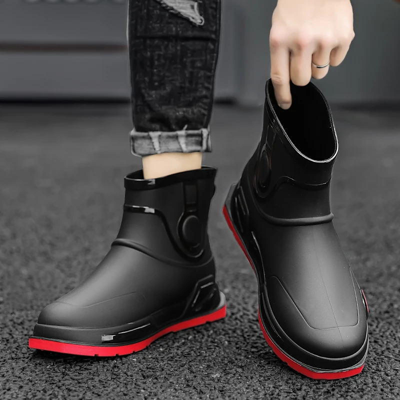 Brand Men Rain Boots Shoes Fashion Sneakers Thick Sole Non-Slip Summer Water Shoes Outdoor High Top Rain Boots Mens Fishing Shoe