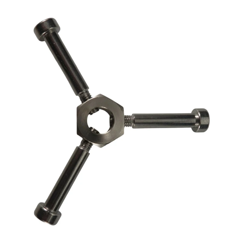 02DC Metal Faucet Handle for Plumbing Repair, Three Grip Replacement Knob with Threaded Center Mount and Visible Size Reference