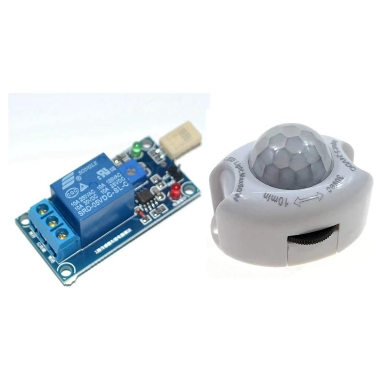 T9 DC5V Humidity Sensitive Switch Relay Module & PIR Infrared Motion Sensor Detector PIR Motion Sensor Lamp(White)