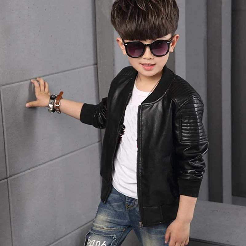 Boys Coats Autumn Winter Fashion Korean Children\'s Plus Velvet Warming Cotton PU Leather Jacket For 3-8Y Kids Jacket Outerwear