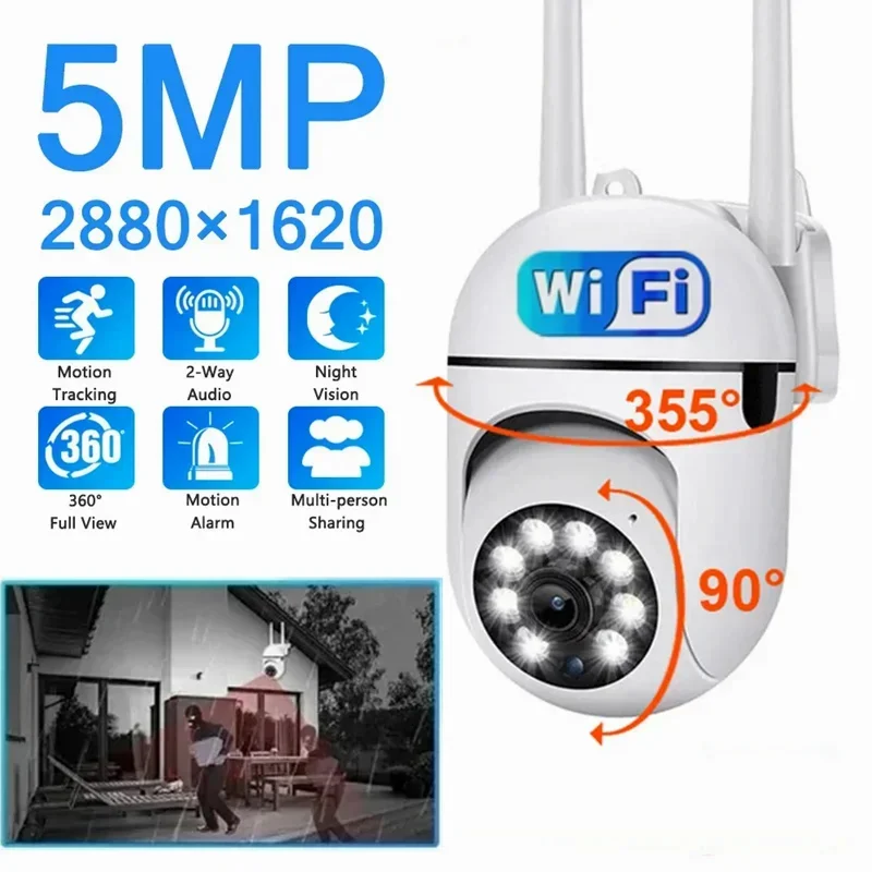 5MP Wifi Wireless Security Monitor Cameras Color Night Vision Outdoor Waterproof Cam Smart Home 4x Zoom CCTV Surveillance Camera