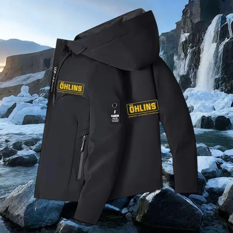 2026 Brand Spring and Autumn New Classic Logo Printed Casual Jacket Men's Fashion Outdoor Sports Windproof Zipper Hooded Jacket