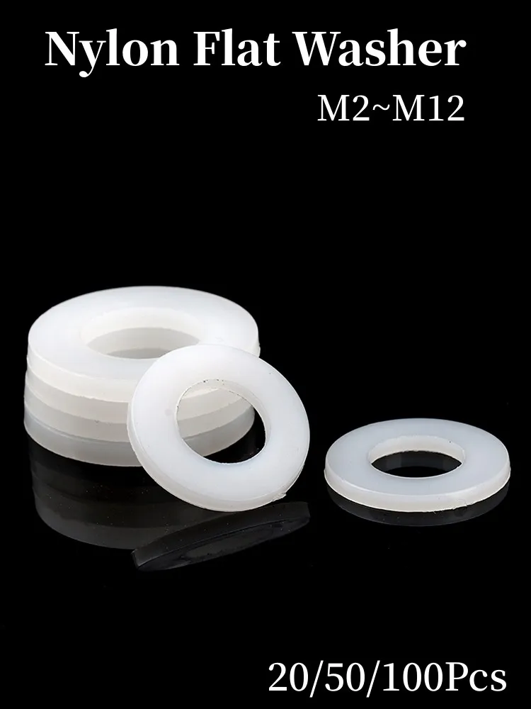 20/50/100pcs M2 M2.5 M3 M4 M6 M8 M10 M12 White Plastic Nylon Flat Washer Plane Spacer Insulation Gasket Ring Thickness 1/1.5/2mm