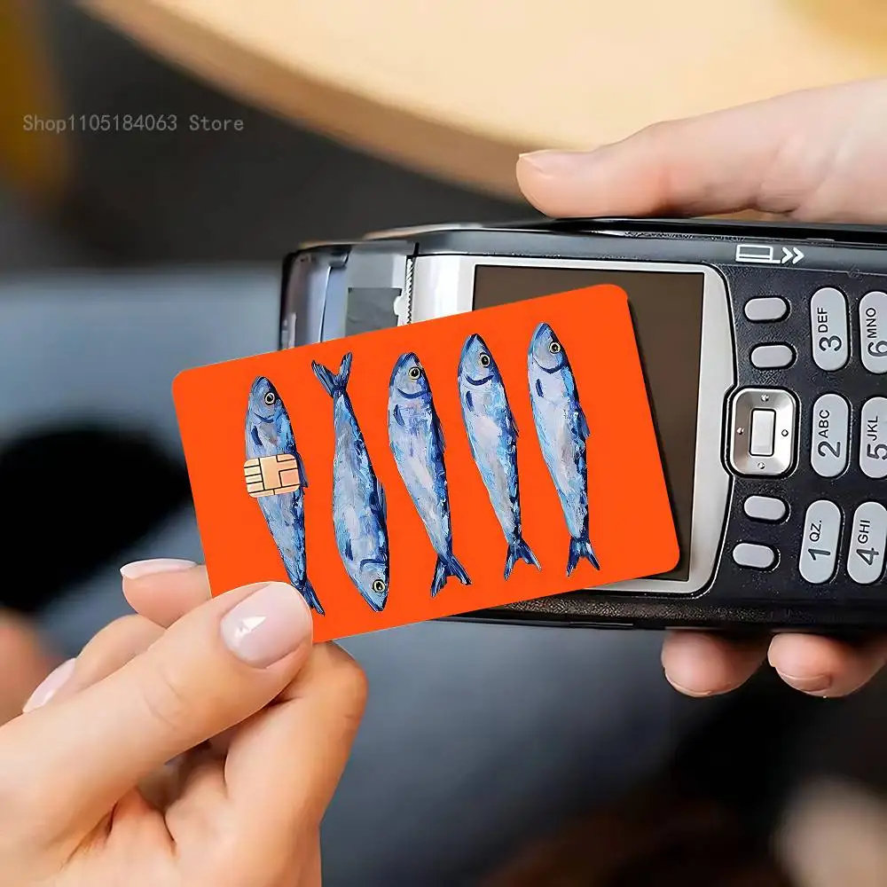 الملونة السردين جراد البحر الأسماك الجلد HD ملصقات بطاقة الألعاب صائق مقاومة للخدش لبطاقة الخصم الائتمان رقاقة صغيرة كبيرة