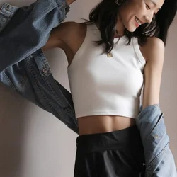 DOIAESKV Tank Top Women Basic Solid T Shirts Slim Halter Neck Off-shoulder Camisole Tops Tees Summer Female Tanks Sleeveless