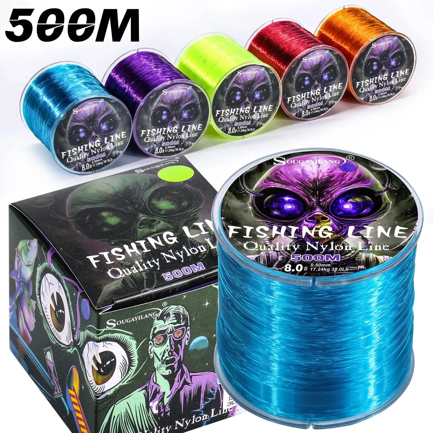 Sougayilang Nylon Fishing Line Strong Tensile and Wear-resistant Fishing Line 500m Capacity Freshwater Saltwater Fishing Line