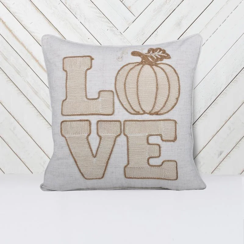 

Rustic Beige Pumpkin Embroidered Pillow Pair – Fall Decor Set