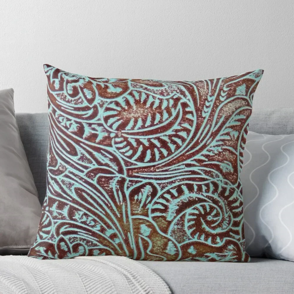 

Aqua Brown Tooled Leather Pattern Throw Pillow Decorative Sofa Cushions Cushion Cover Luxury Bed pillowcases pillow