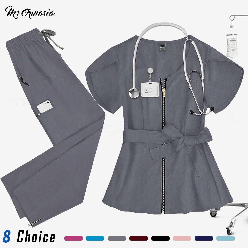 Surgical Uniform Female Scrub Set for Women Nurse Blouses Trendy Plus Size Nursing Blouse Lab Dentist Workwear Doctor Tops Pants