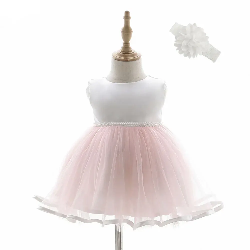 HETISO Baby Girl Princess Dress with Beading Belt for Infant Toddler Summer Christening Birthday Party Gown 0-2 Years