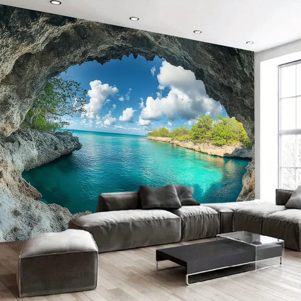 Extra Large Coastal Beach Scene Tapestry Wall Hanging Seascape Sky Art Tapestry For Living Room Blue Ocean Indoor Home Decor