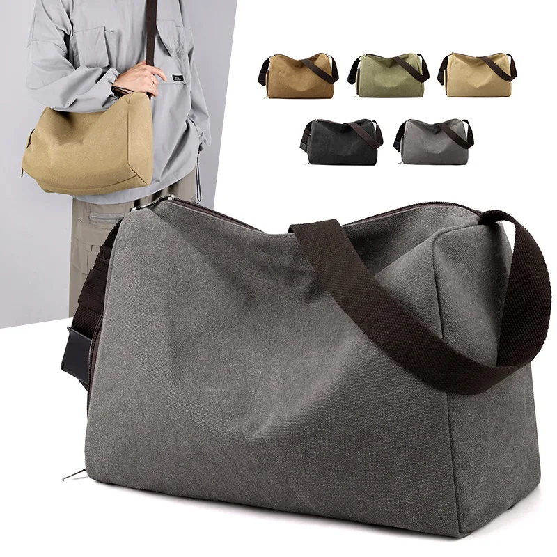 Mens Bag Leisure Canvas Large Capacity Travel Crossbody Bag Portable Wear-resistant Shoulder Bag for Boys.