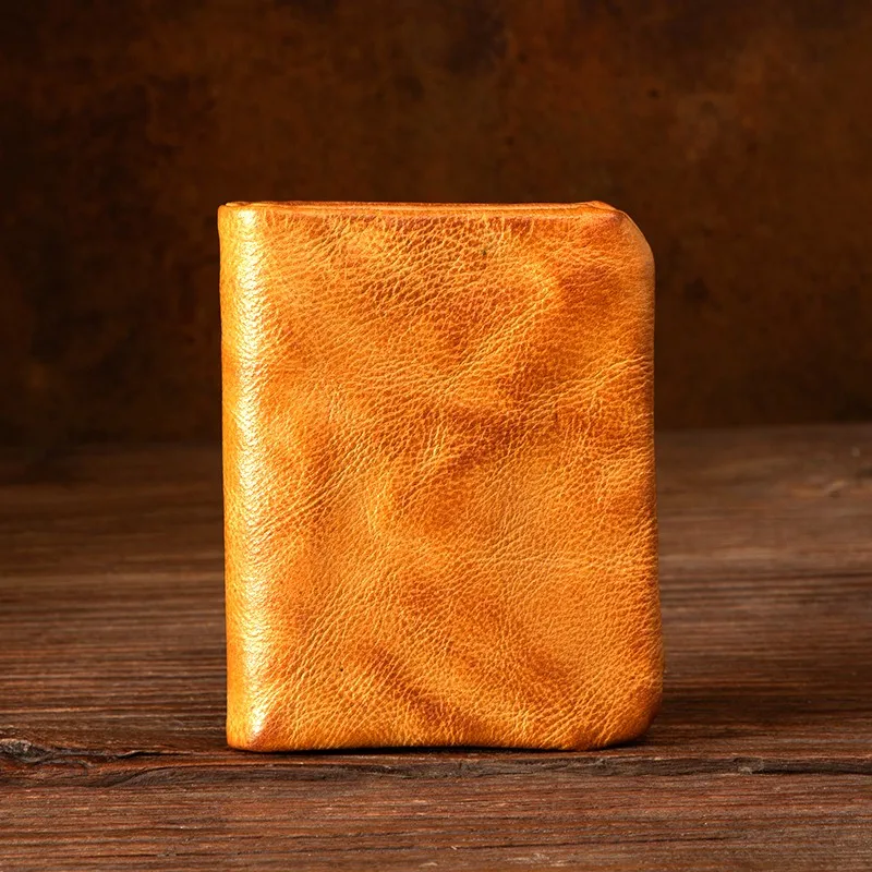 Original top layer cowhide key bag, retro business casual short coin purse, unisex vertical wallet