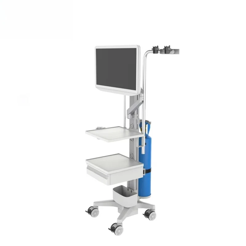 Mobile medical cart with adjustable stand and lockable casters - hospital patient