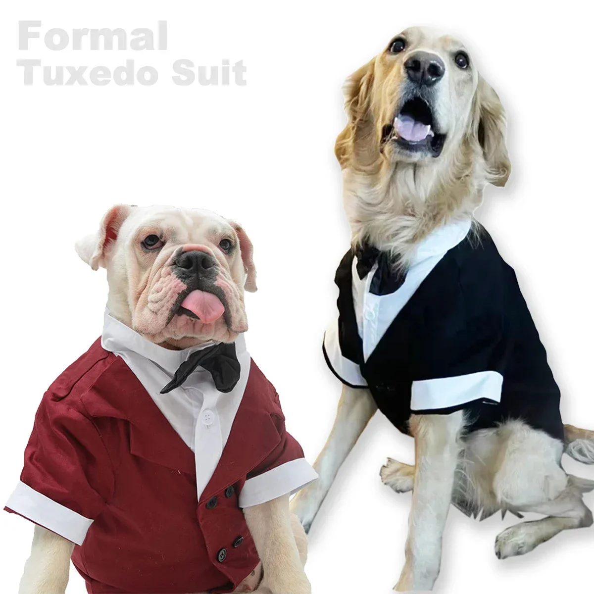 Luxury Big Dog Clothes Halloween Dog Costume Pet Tuxedos Shirt Suit Wedding Pet Dress with Black Bow Cosplay Large Pet Clothing