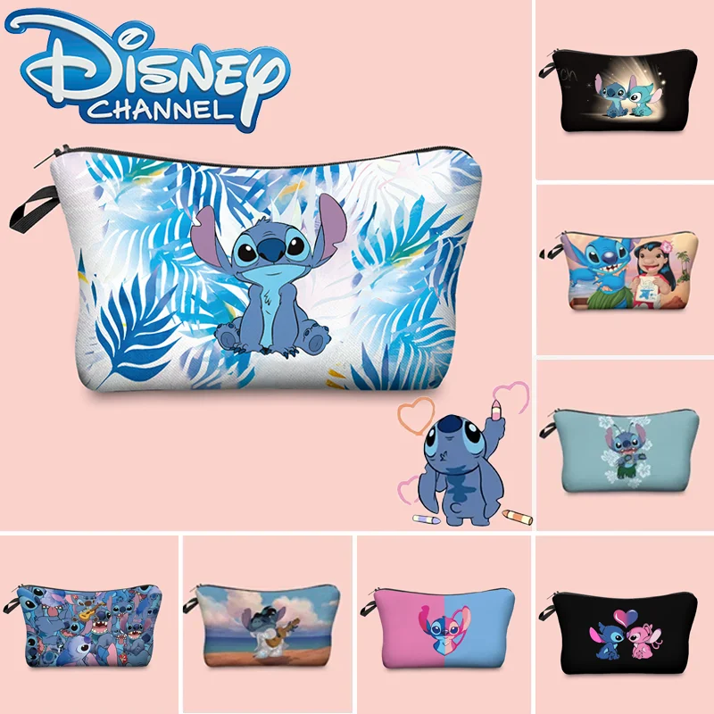 Disney Stitch Makeup Bag Cute Kawaii Cosmetic Bag Sanitary Napkin Cosmetic Key Headphone Pencil Case Storage  Wash Bag Gift