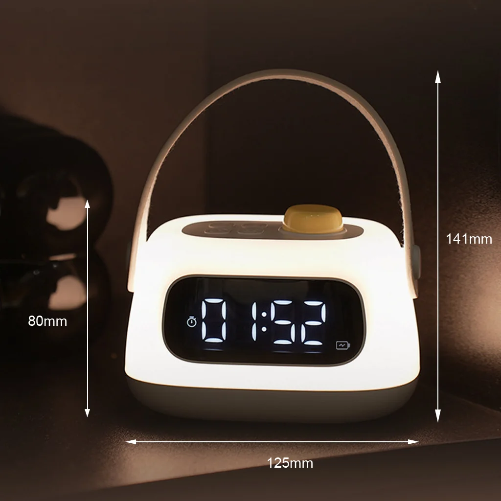 Night Light LED Alarm Clock Cordless Dimmable Digital Desk Bedside Lamp Baby Nursery Breastfeeding Kids Room Gift USB Art Home