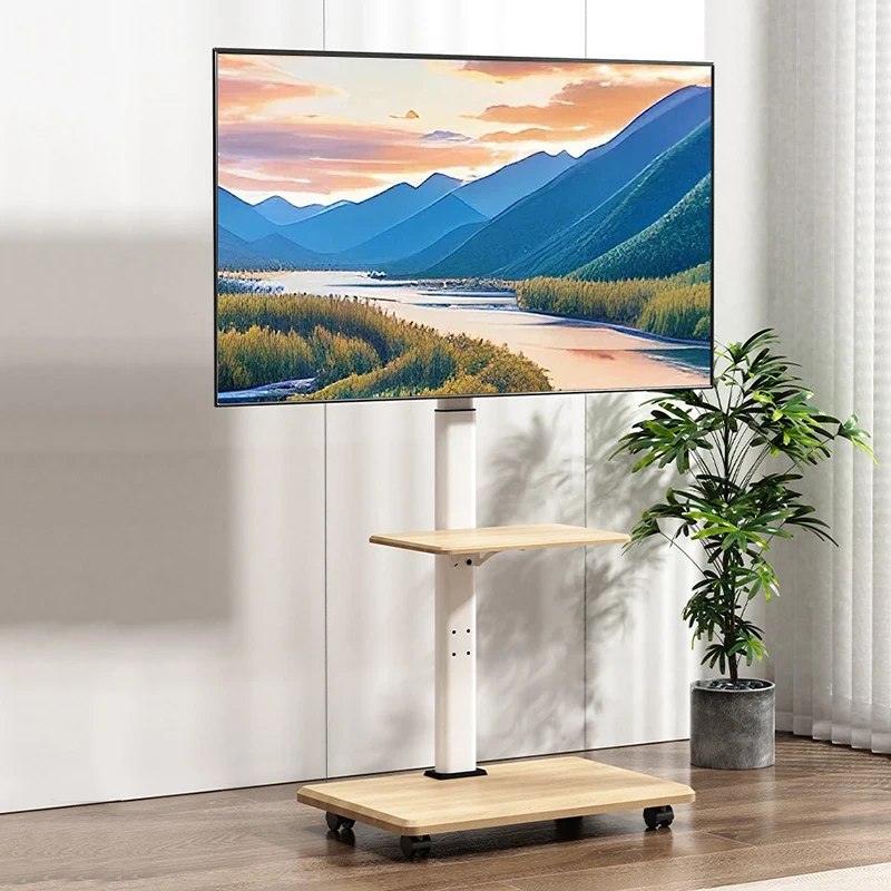 TV Brackets Floor Vertical Television Shelf Removable with Wheels Rack Hand-cranked Lifting TV Shelves Rotation Television Racks