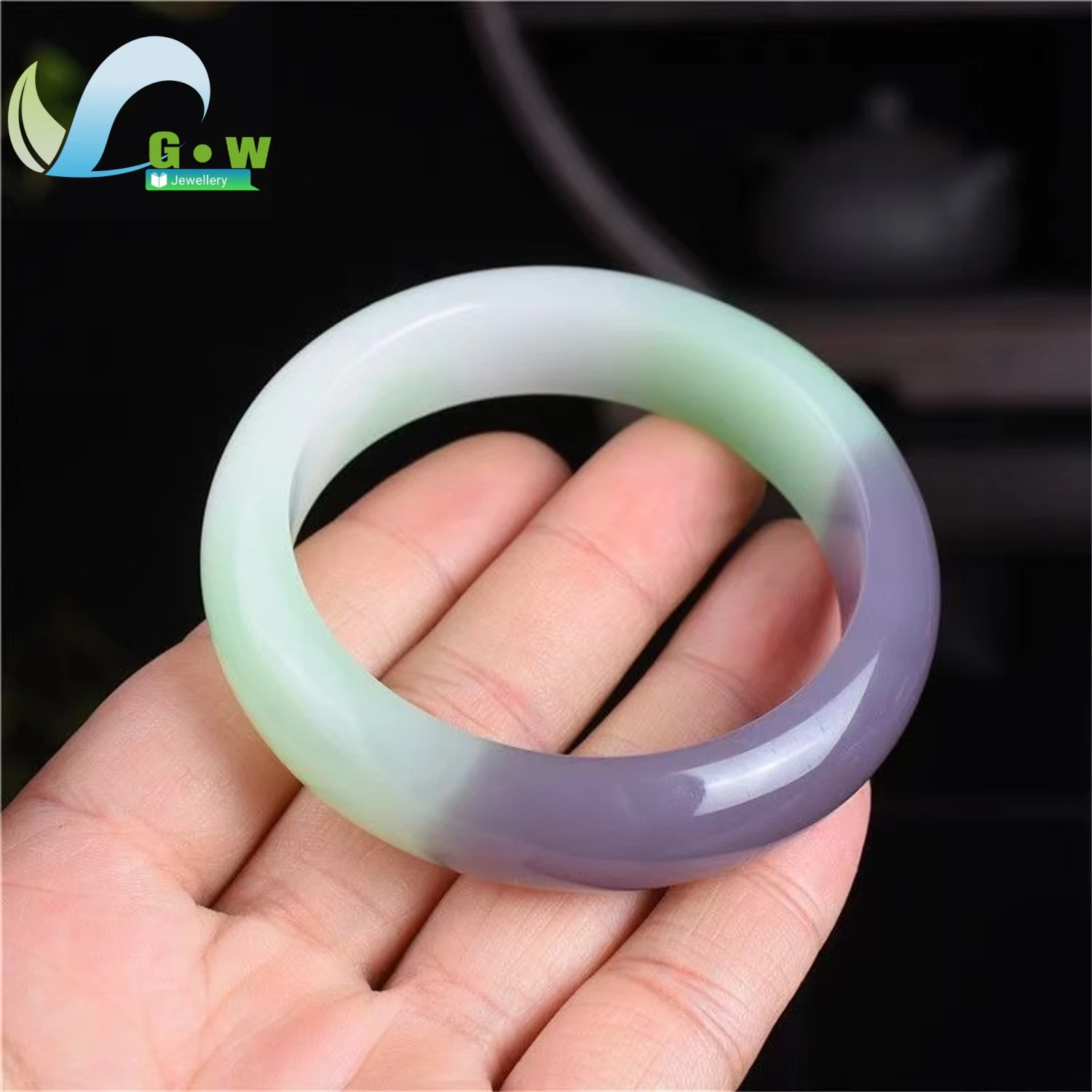 Natural Hetian Jade Bangle Purple Lavender White Green Dual Color Round Women's Bracelet Exquisite Retro Ethnic Style Gift