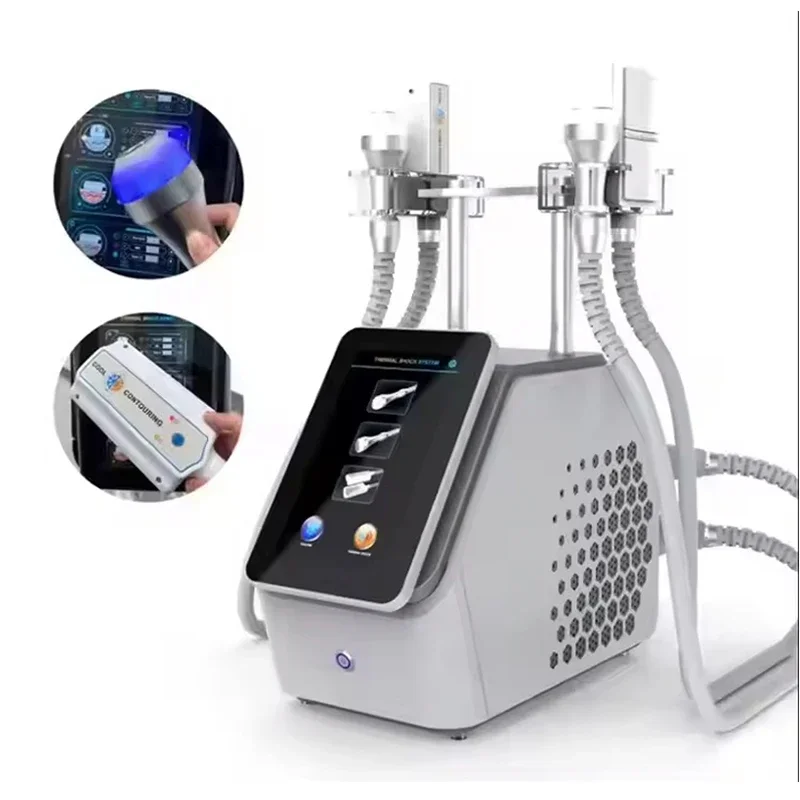 Terapia de frío y caliente con 4 asas, masaje EMS de choque en T, almohadillas criogénicas para quemar grasa, máquina de adelgazamiento de estiramiento facial, alternativa en frío y caliente