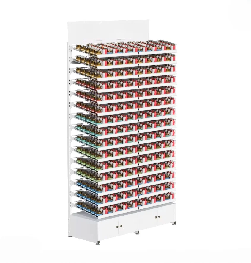 Customized metal powder coated nail polish display stand, large capacity cosmetic stand,single-sided storage,stable and non-slip