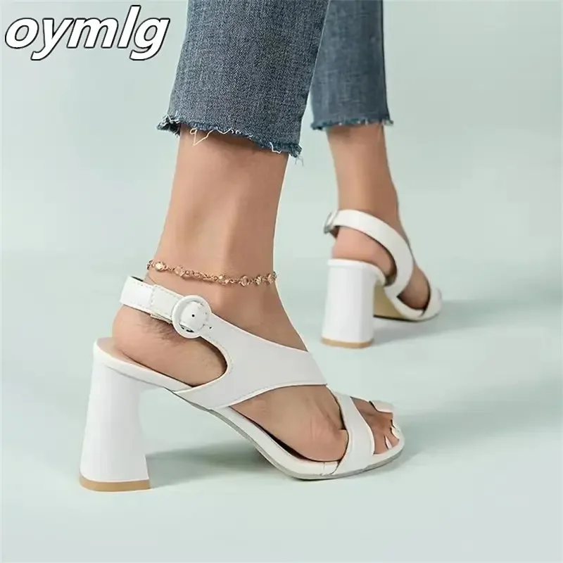 High-heeled sandals for women in 2024 summer new fashion thick heel one-line buckle Roman sandals for women designer sandals