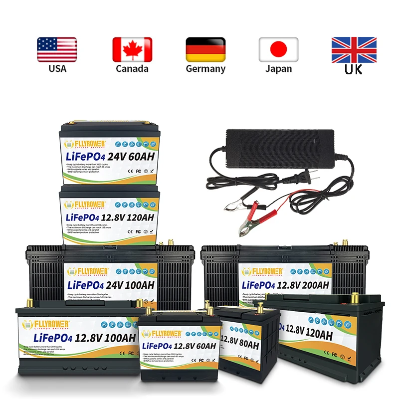 Bateria FLLYROWER Lifepo4 12V 6 10 12 20 25 30 40 50 60 80 100 120 180 akumulator 200Ah LiFePO4 12.8v bateria litowa