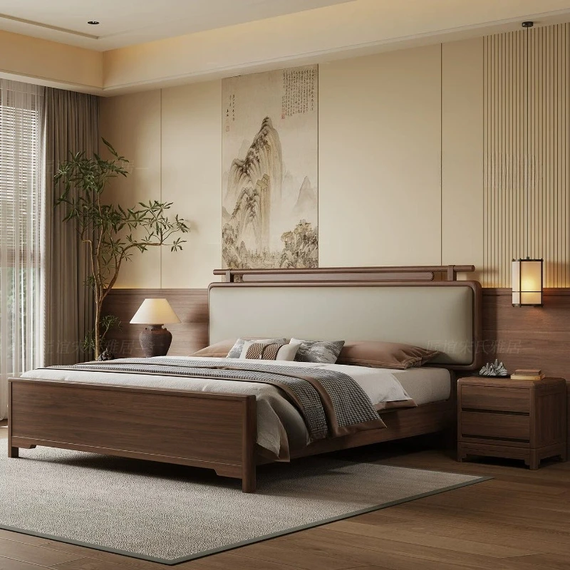 Bedroom Furniture Walnut All Solid Wood Bed 1.8 Meters Master Bedroom Big Bed Frame Modern Simple Double Bed Soft Wedding Beds