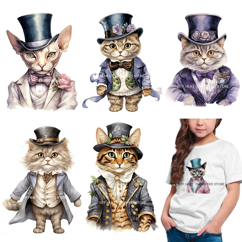 Vintage Victorian Gentleman Cat Pattern Iron On Patch Heat Transfer On Clothes DTF  Iron on transfer Heat Transfer On Clothes