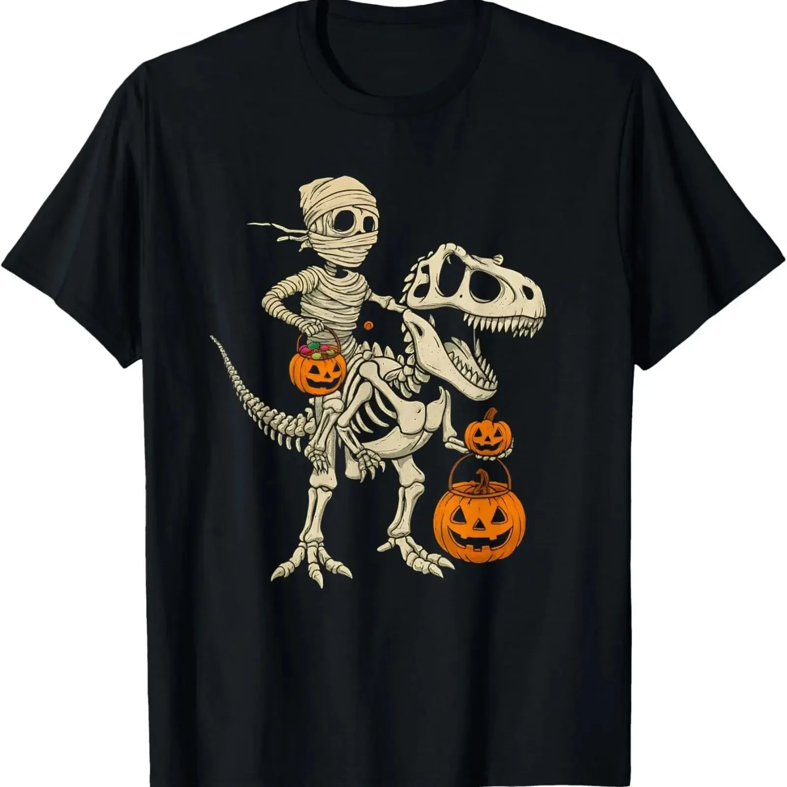 Mummy Skeleton Riding T Rex Dinosaur Halloween Shirt vintage Washed Slightly Top For Everyday Wear homme Stylish Soft