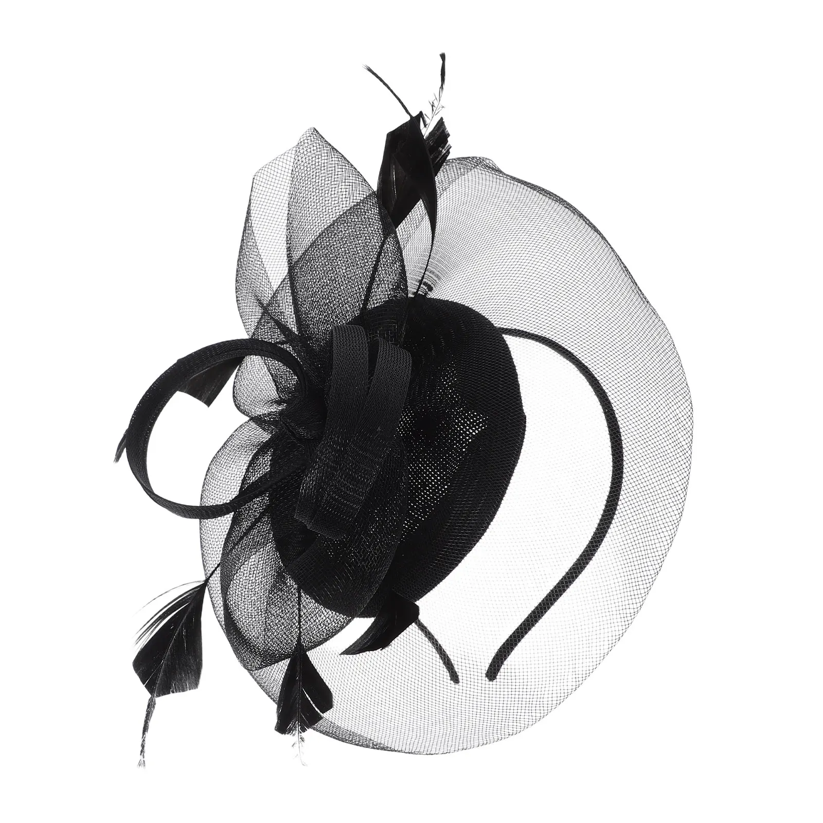

Flower Hairband Gauze Hat Women Fascinator Tea Party Wedding Banquet Headwear Plume Design Lightweight Comfortable