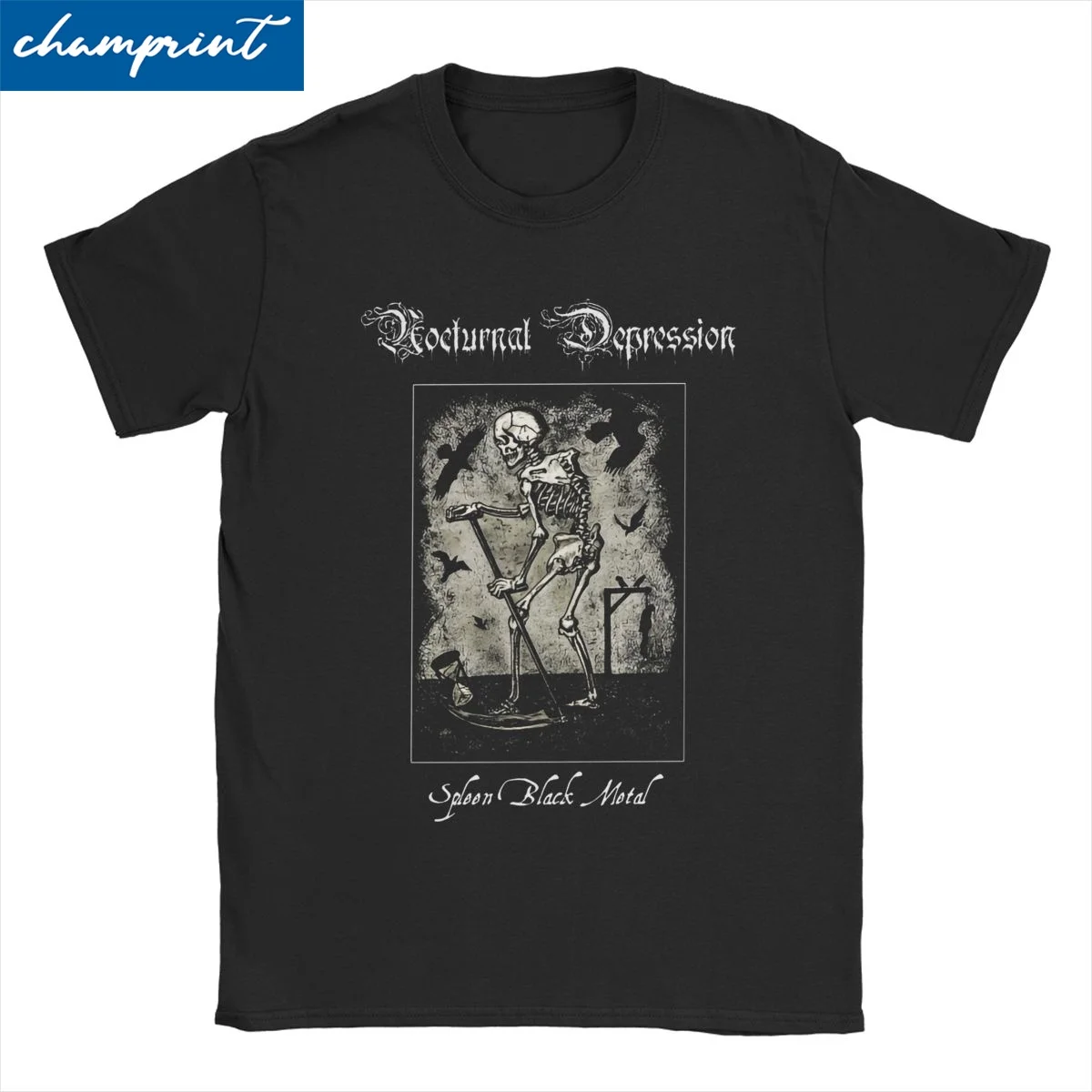 Novelty Nocturnal Depression T-Shirts Men Women's Round Collar 100% Cotton T Shirt Black Metal Band Short Sleeve Tees Summer Top