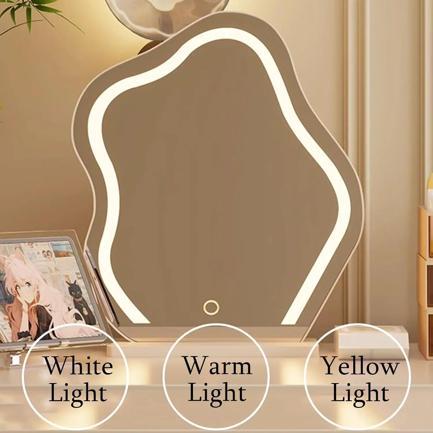 C,100cm, Scalable Modern Style Makeup Vanity Table with Lighted Mirror, Fashion Bedroom Large Capacity Dressing Table, Makeup Va
