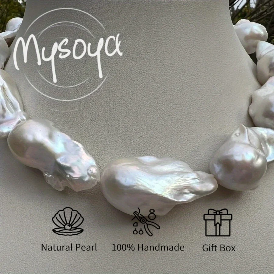 

MYSOYA 14-18 мм белое жемчужное ожерелье в стиле барокко для женщин и мужчин с подарочной коробкой идеальный подарок на свадьбу, день рождения, Рождество, Новый год