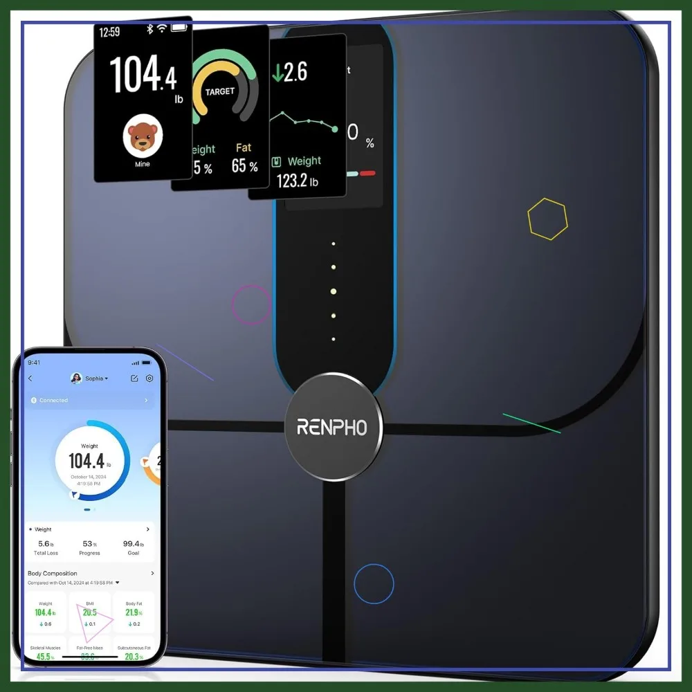 

Smart Body Scale with Color Display, Wi-Fi & Bluetooth, Rechargeable for BMI Fat Muscle Tracking