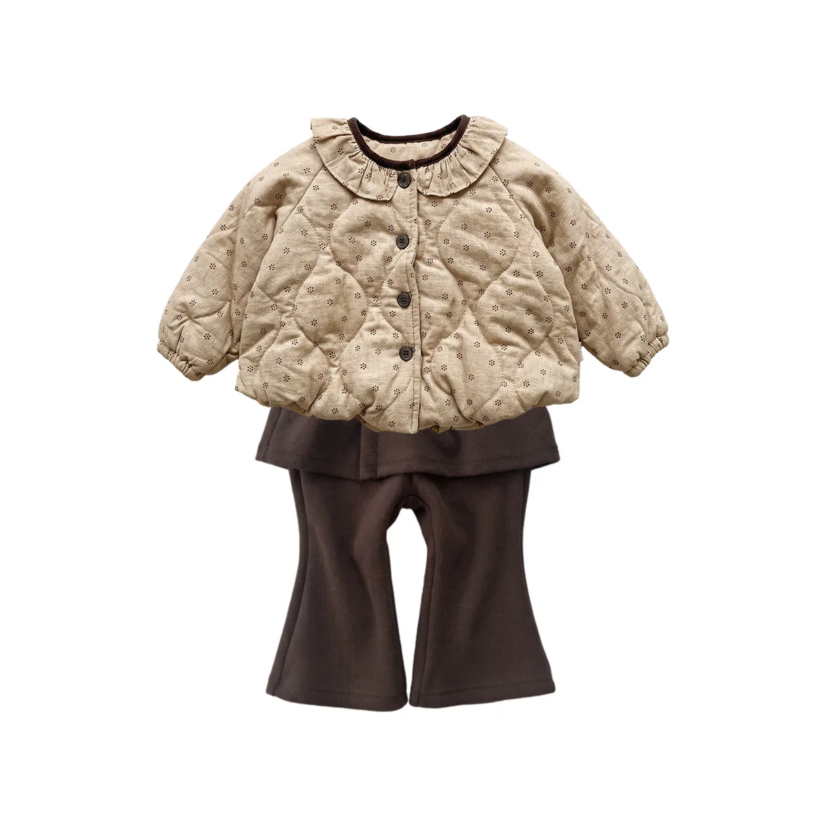 Baby Girl Autumn and Winter Cotton Suit Set Small Floral Clip Cotton Jacket Fart Curtain Micro Pull Pants Three Piece Set