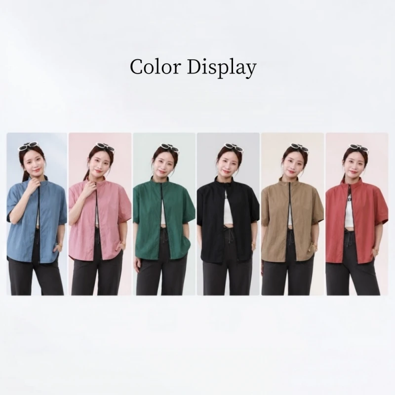 Full Zipper Short Sleeve Top Thin Style Breathable Smock Waterproof Women's Work Clothes For Hair Salon/nail Salon/pet Shop