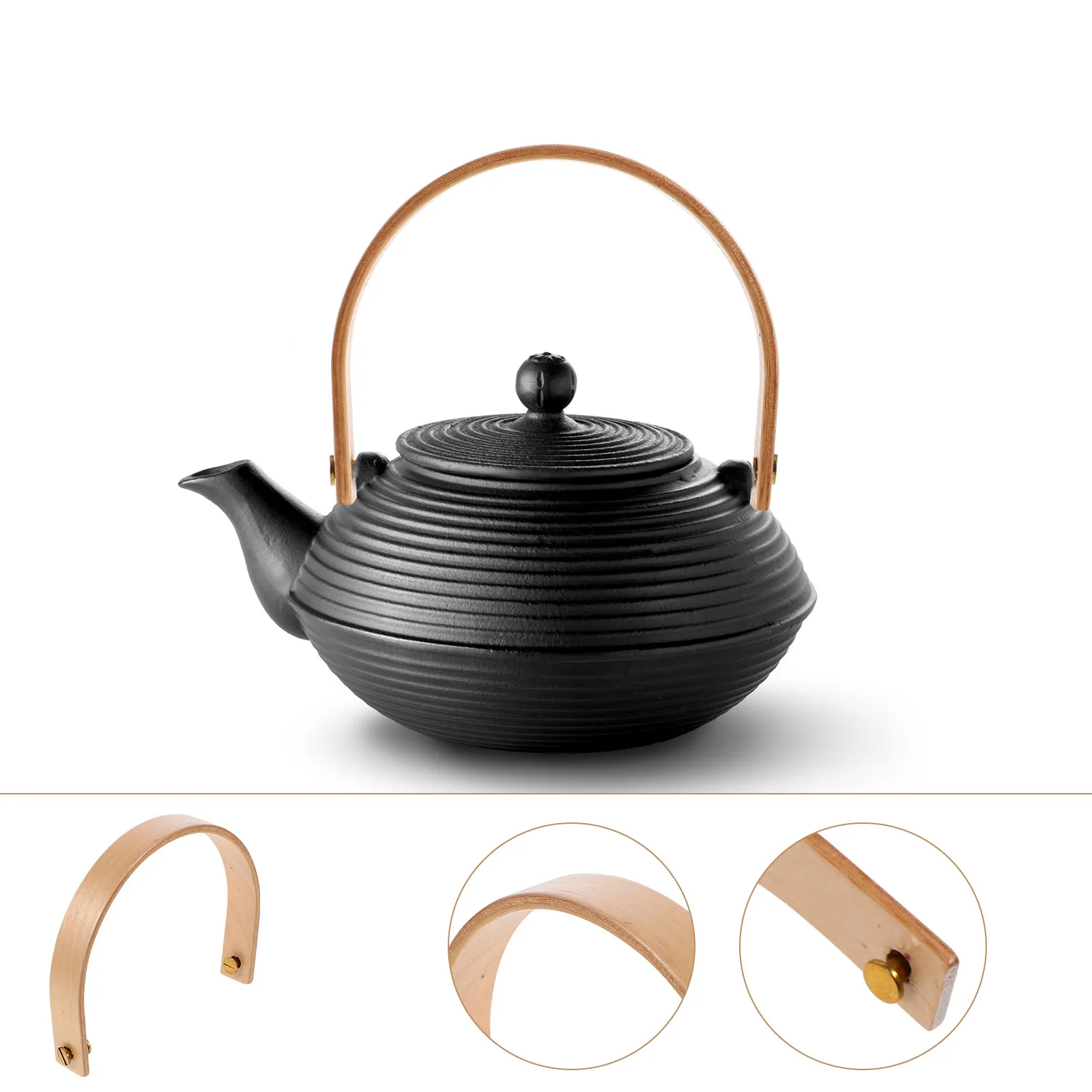 2Sets Smooth Finish Teapot Handle Replacement U-Shaped Wooden Kettle Grip Compact Lightweight Household Kettle Accessory Heat