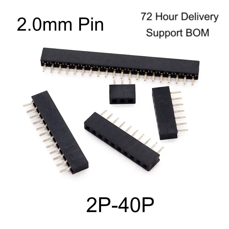 2.0mm Pin Header Single Row Male and Female 2-40 Pin DIP Socket Connector PCB Board Through-Board Connector