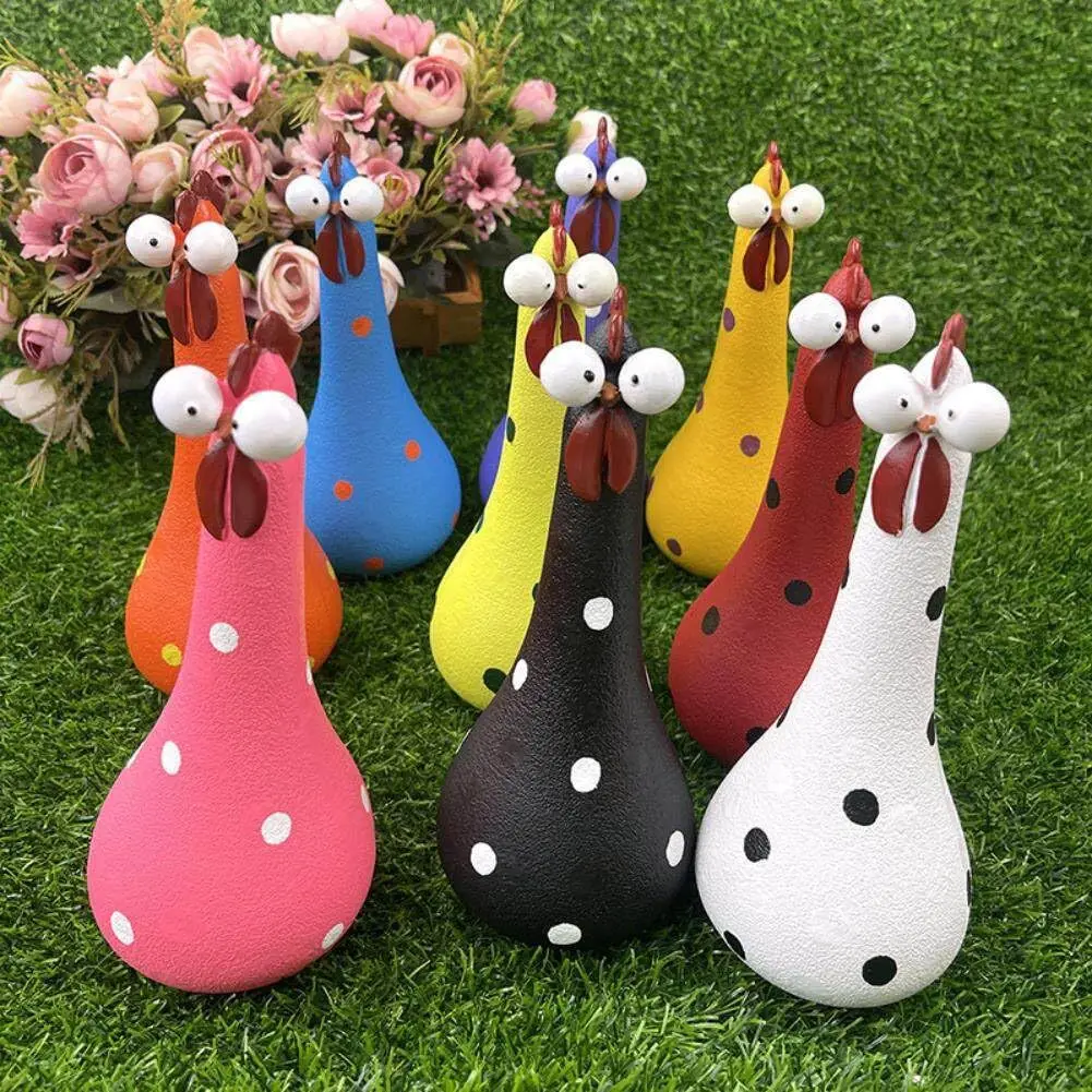 Resin Long Neck Chicken Ornaments for Garden Courtyard Outdoor Decoration Silly Hen Statues Office Desktop Figurines