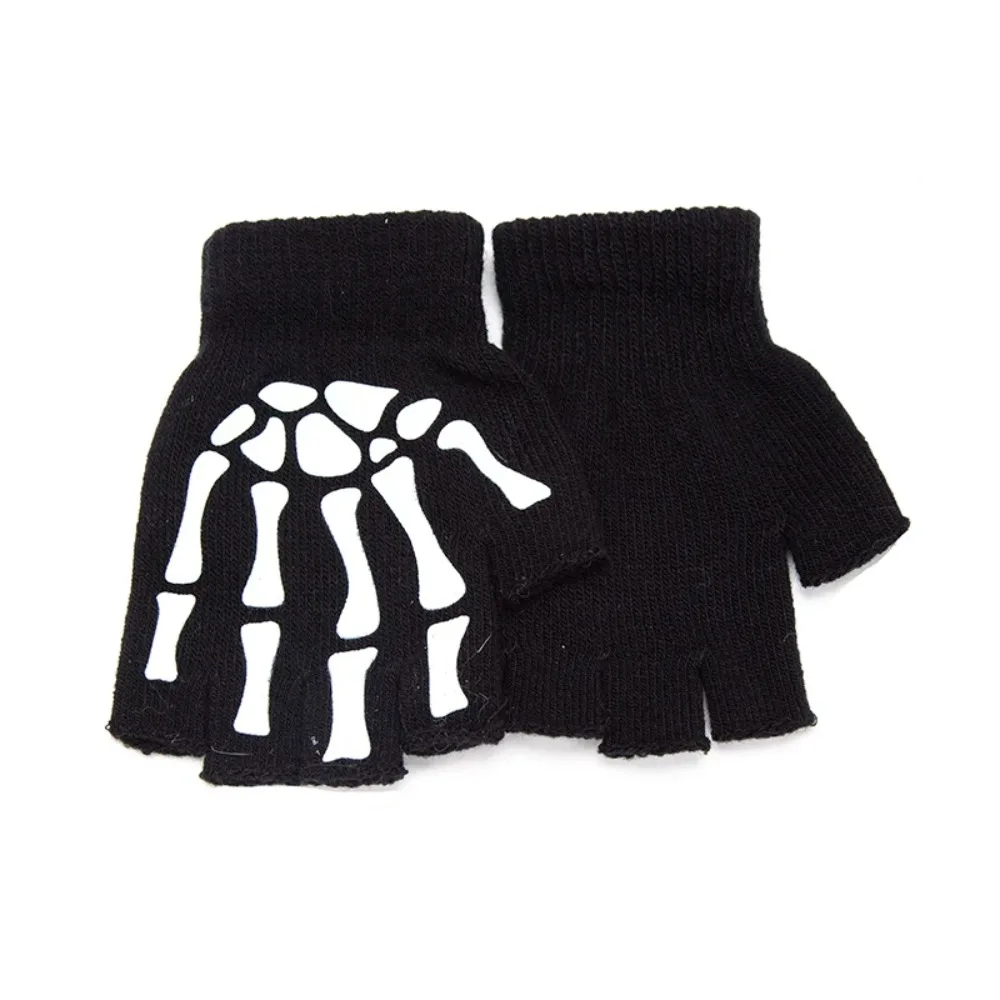 

2 Pair Half Fingers Mittens Halloween Warm Non-Slip Wrist Gloves Print Gloves Men Women