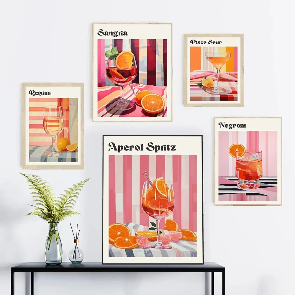 الكرتون عصير الفاكهة Aperol Spritz الملصقات والطباعة سانجريا شرب Negroni قماش اللوحة نادي بار متجر هدايا ديكور المنزل