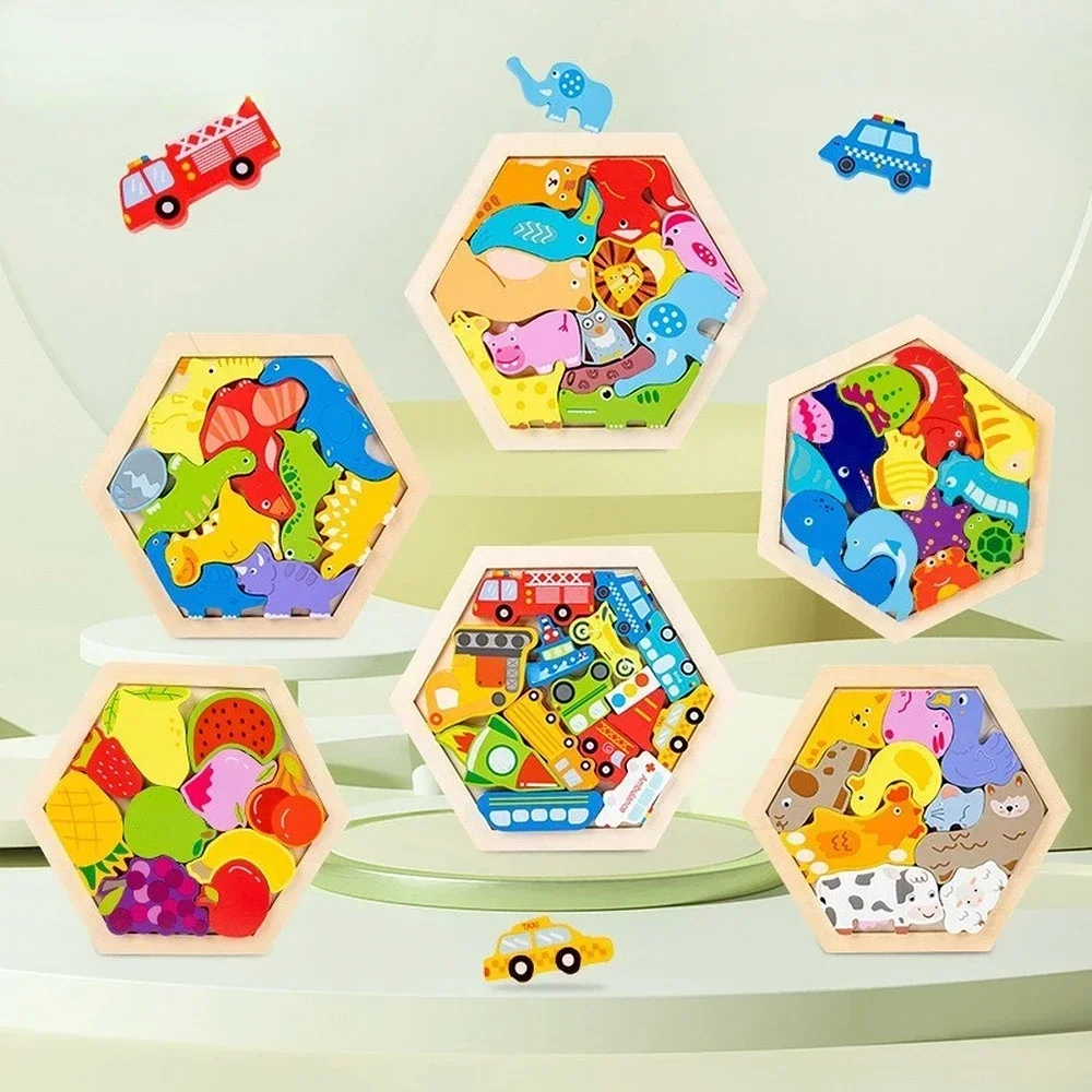 Baby Montessori Toys Wooden Puzzle Tangram Jigsaw Puzzle Game 3D Puzzle Preschool Early Learning Educational Toy for Children