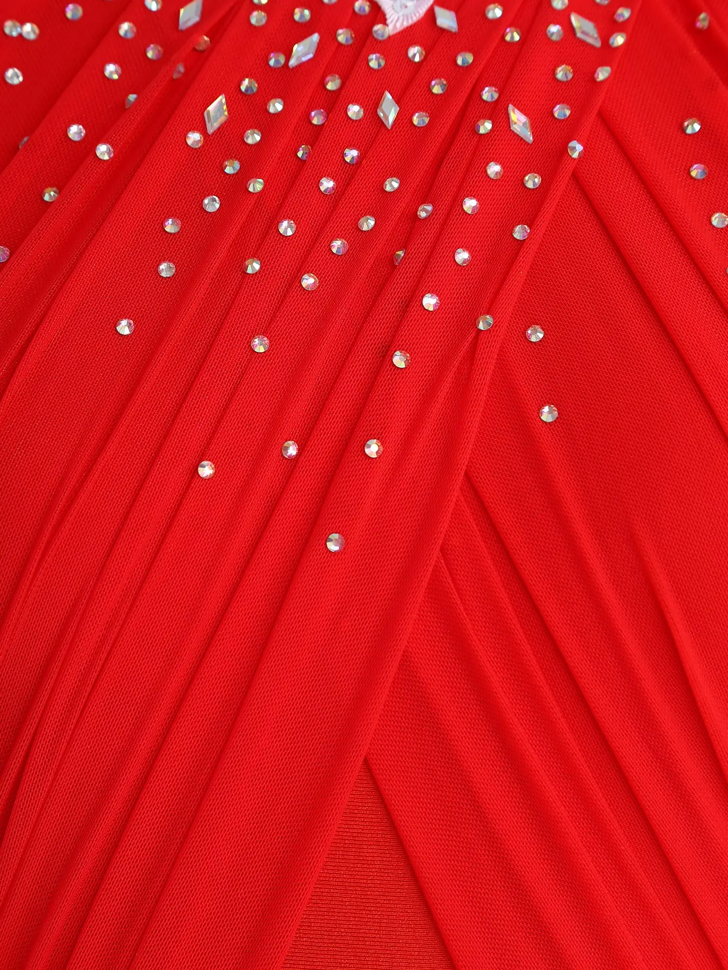 

Women's Rhinestones Embroidery Figure Skating Dress Sleeveless Ruched Mesh Layering Leotard Dress for Gymnastics Lyrical Dance